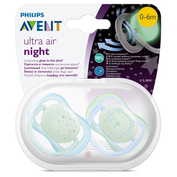 SCF376/11 Пустышка Philips Avent ultra air night ночная с футляром для стерилизации с 0 до 6 месяцев 2 шт. SCF376/11